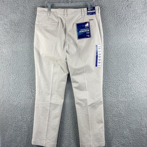 NEW Izod Performance Stretch Pants Mens 34 Tan Chino Trouser Flex Waist NWT $70 - Picture 6 of 16